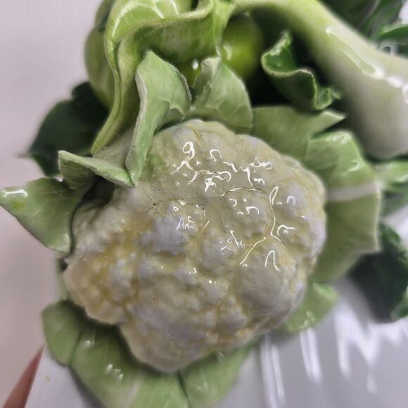 VTG White Leaf Plate Dish W/ 3D Vegetables Italy Cauliflower Artichoke - Picture 6 of 16